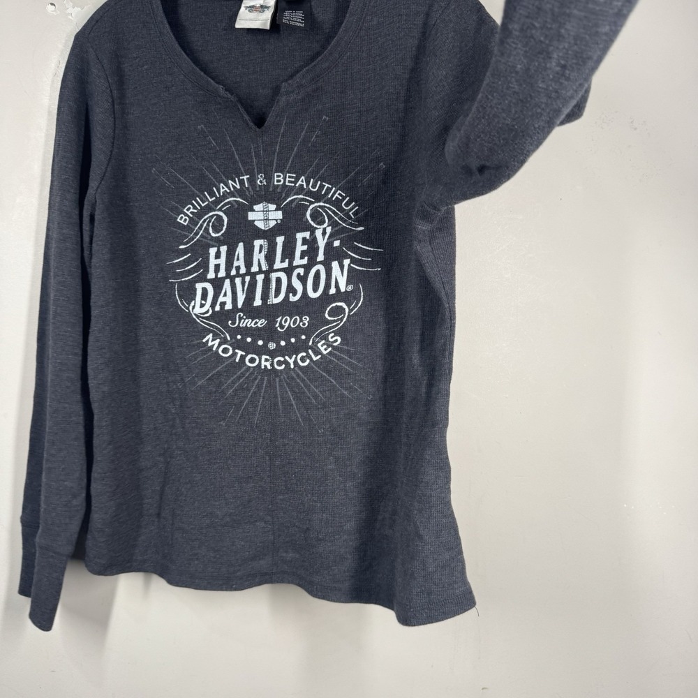 Harley Davidson Women's Sz 2X Long Sleeve Waffle Knit Thermal T Shirt Bike Y2K - Picture 10 of 16